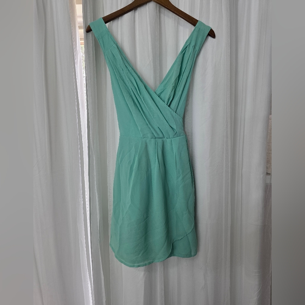 Mint Green Surplice Mini Dress - Criss-Cross Back Cocktail Party Dress
